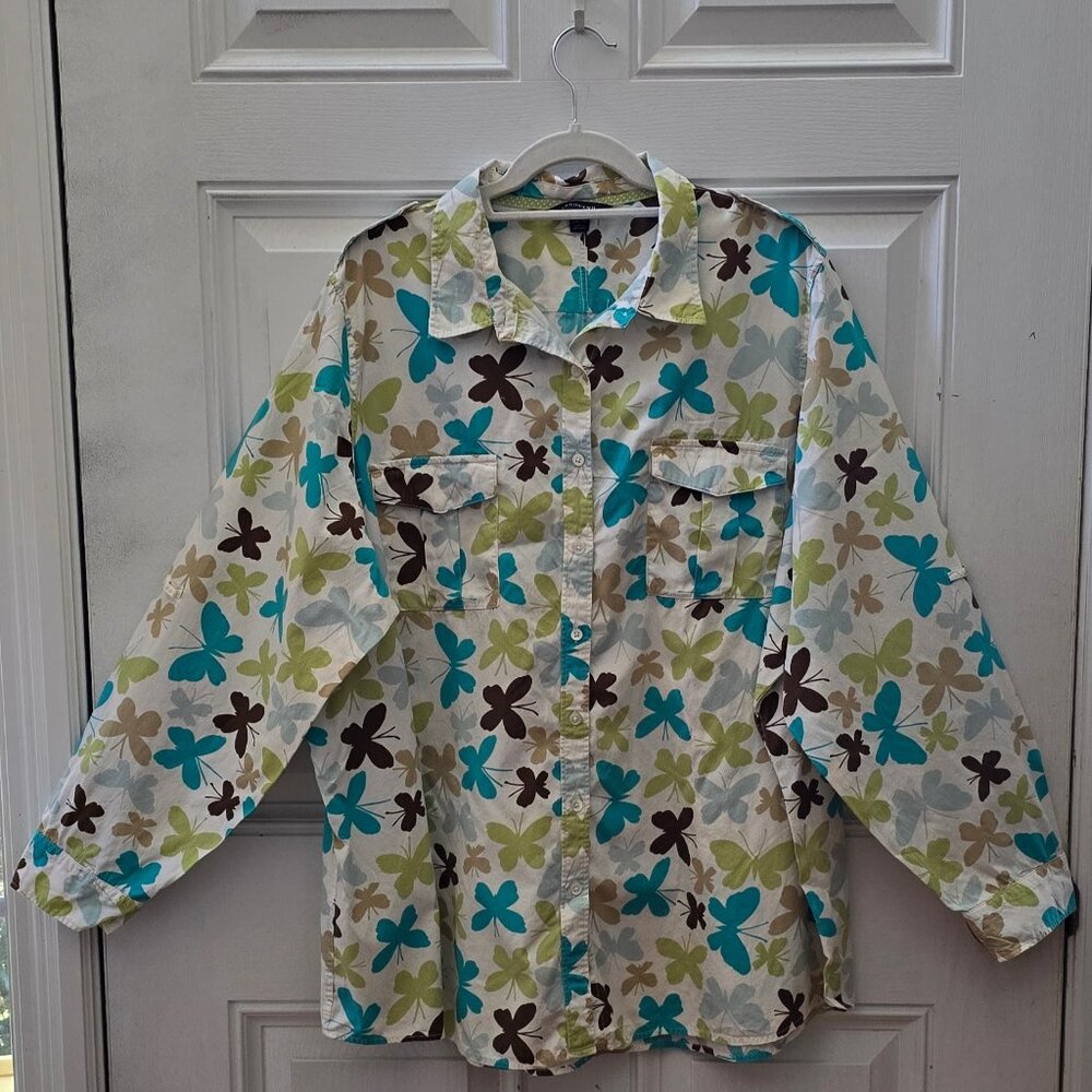 Lands' End Blouse Women's 3X 24w 26w butterfly print